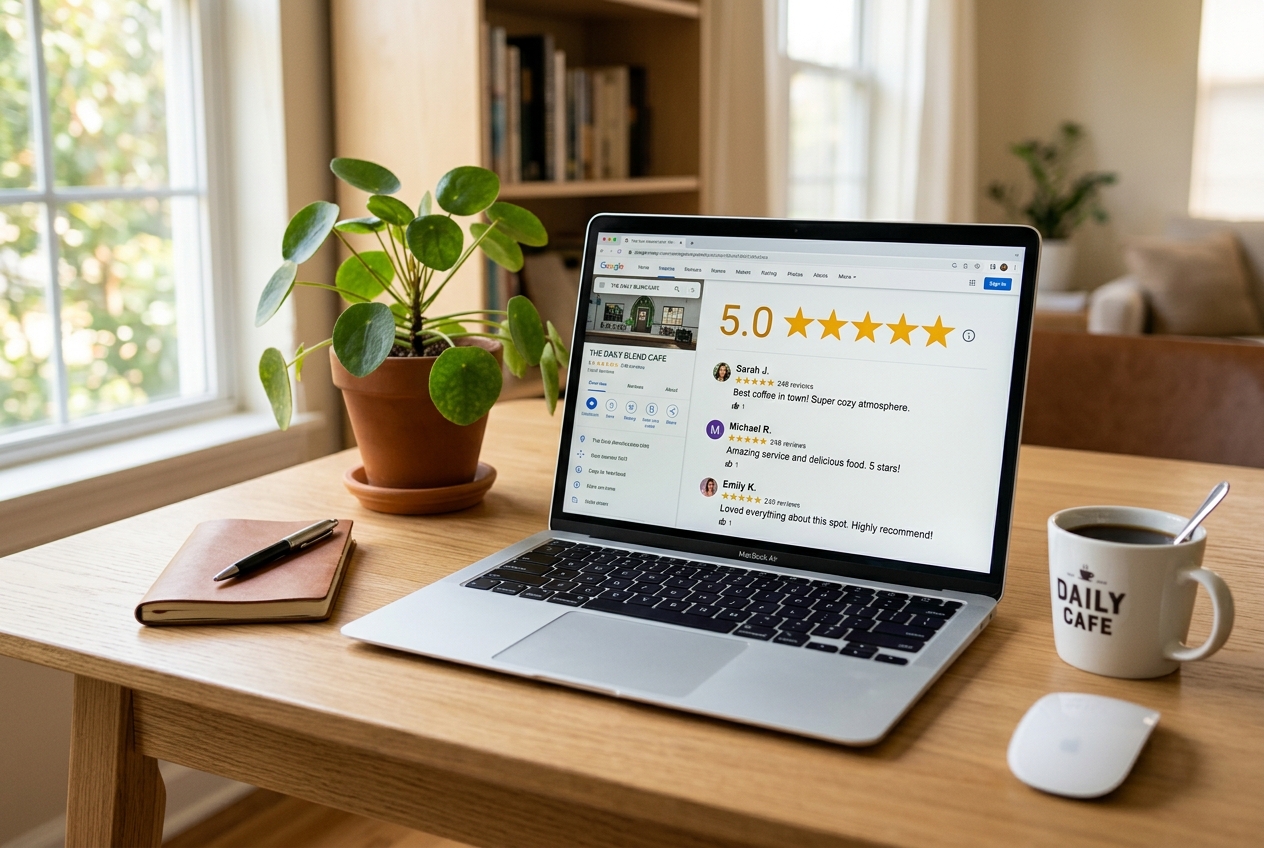 5 star reviews on a laptop